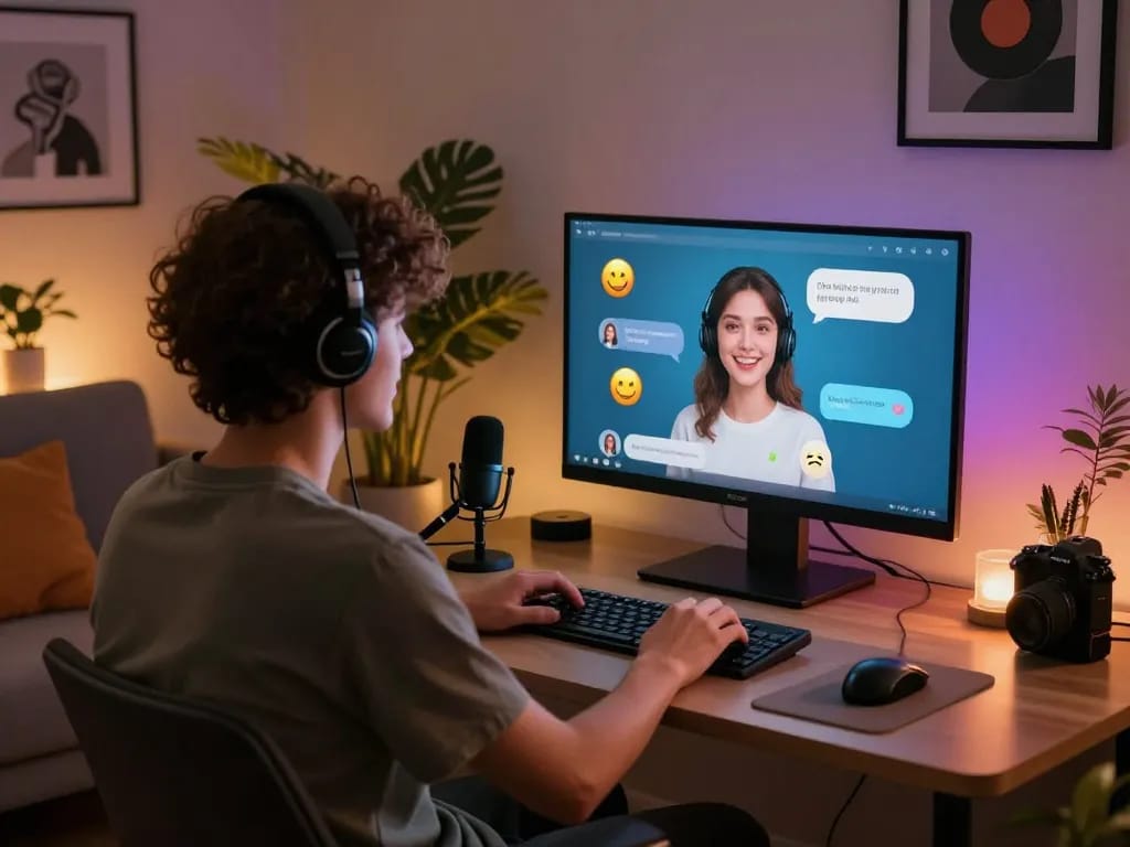 Engaging sexting AI interaction scene showcasing a warm digital environment with vibrant chats.