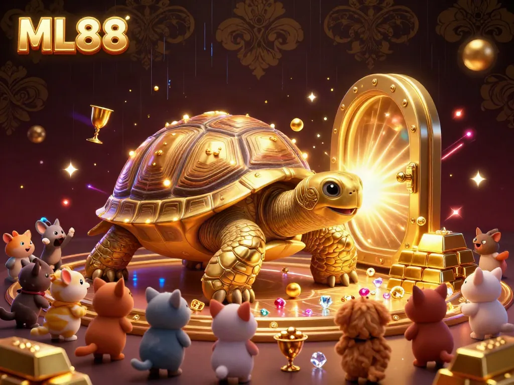 Engage in thrilling gaming at ML88 with vibrant golden treasures and animated characters.