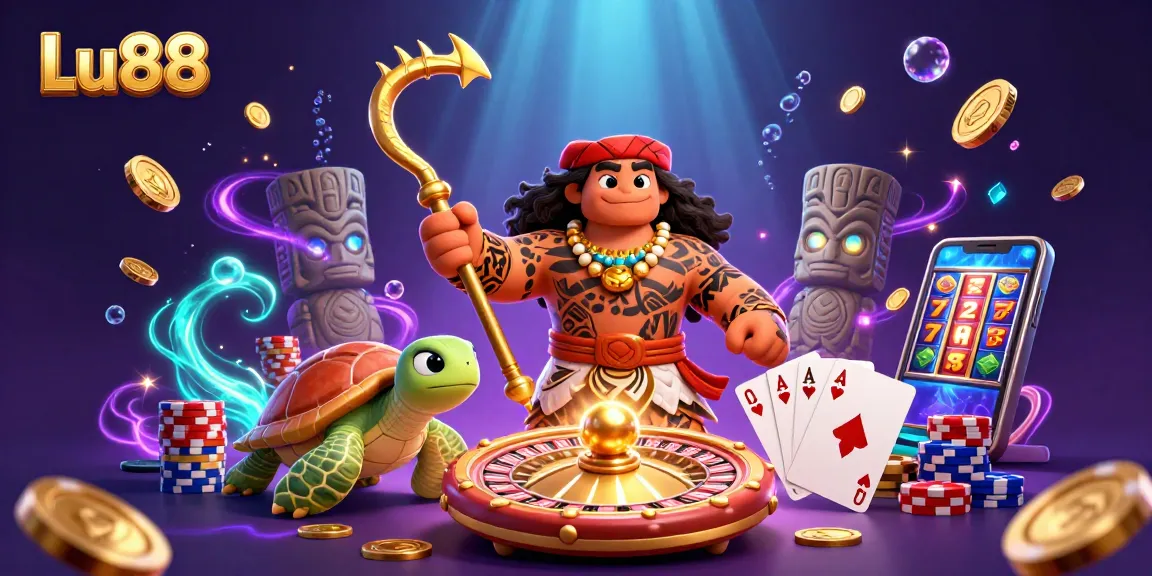 Lu88 offers exciting betting adventures with a vibrant Polynesian-themed casino illustration.