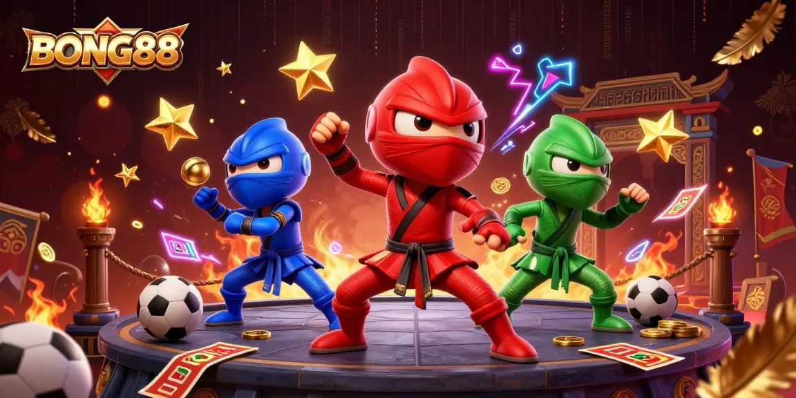 BONG88 offers thrilling sports betting action with vibrant chameleon ninjas in a dynamic casino scene.