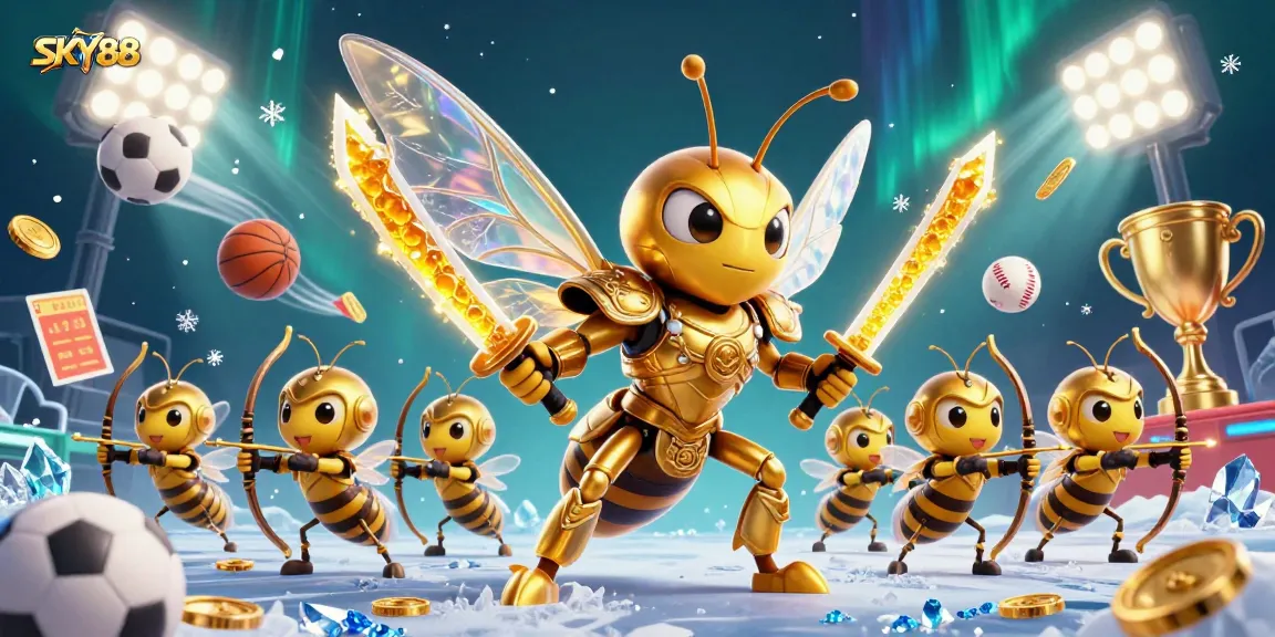 Experience thrilling gameplay at SKY88 with a vibrant 3D illustration of unique gaming elements.