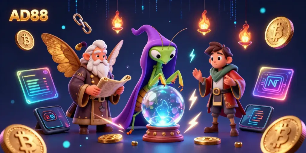 Engage with exciting games at AD88, showcasing a fortune teller predicting wins.
