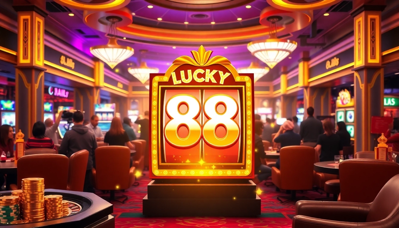 Exciting players engaging with the Lucky 88 slot machine in a vibrant casino atmosphere.