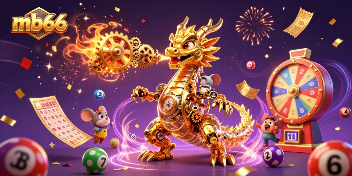 Experience thrilling action at mb66 with colorful lottery balls and a dragon breathing luck.