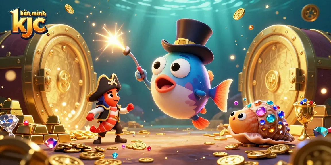 Experience thrilling adventures with liên minh kjc as animated sea creatures seek treasures in a vibrant underwater scene.