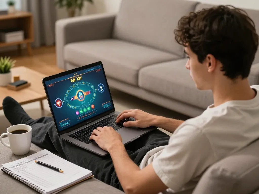 Engaging in tài xỉu online game from the comfort of home, with strategic notes visible.