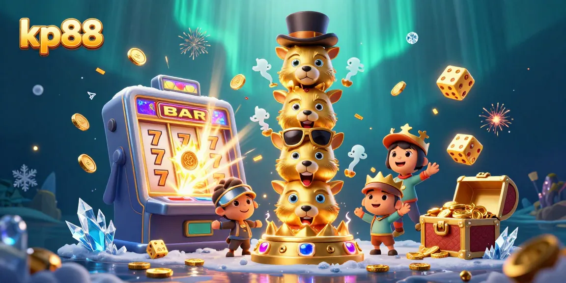 Experience excitement with kp88 in an engaging 3D casino scene filled with vibrant game elements.