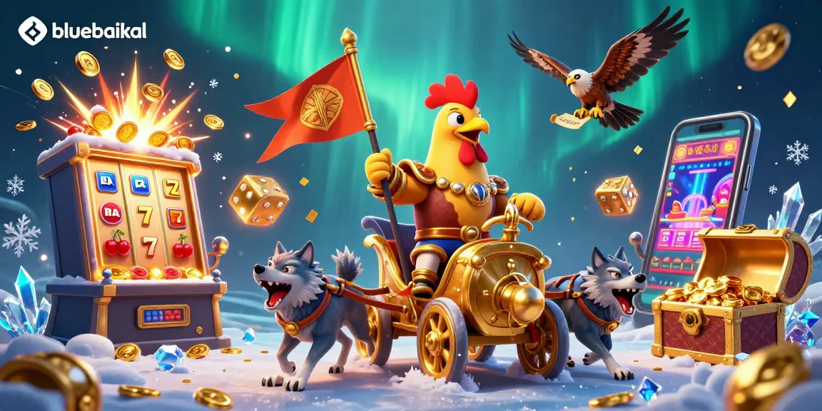 Experience thrilling gameplay at bluebaikal with vibrant casino graphics and dynamic slot machines bursting coins.