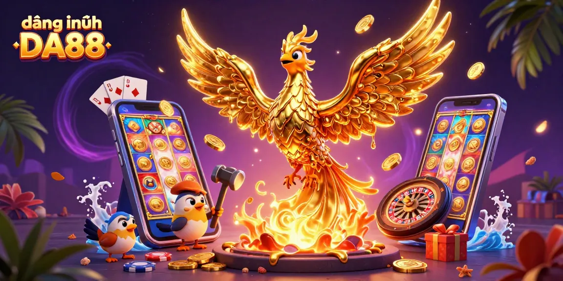 Experience the excitement of đăng nhập DA88 with a golden phoenix and vibrant casino elements.