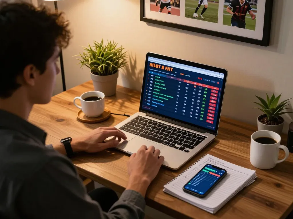 Kèo nhà cái interface displayed on a laptop during an online sports betting session with strategic notes.