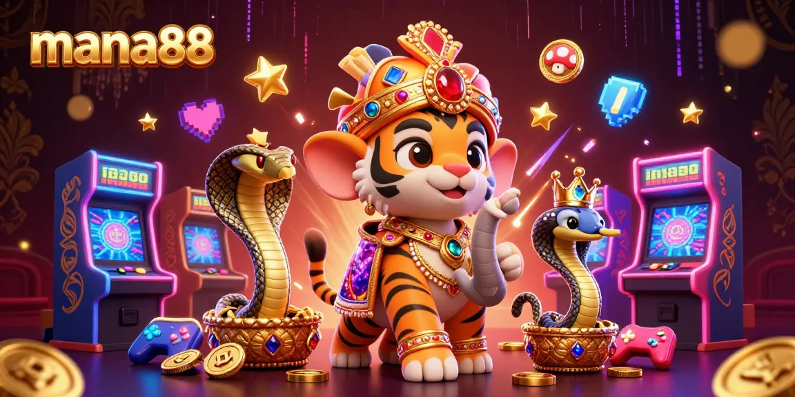 Enjoy thrilling gaming at mana88 featuring an ornate elephant, lights, and vibrant casino elements.