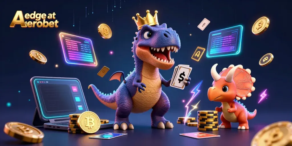 Engage in the edge at Aerobet with dynamic characters shuffling cards and stacking chips.