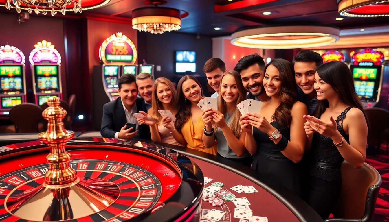 Dive into the excitement of du88 with a lively casino scene featuring blackjack, roulette, and enthusiastic gamblers.
