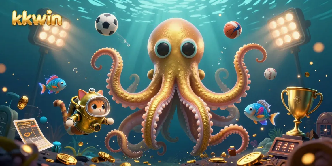 Kkwin leads thrilling underwater gaming adventures with a golden kraken and diving cat.