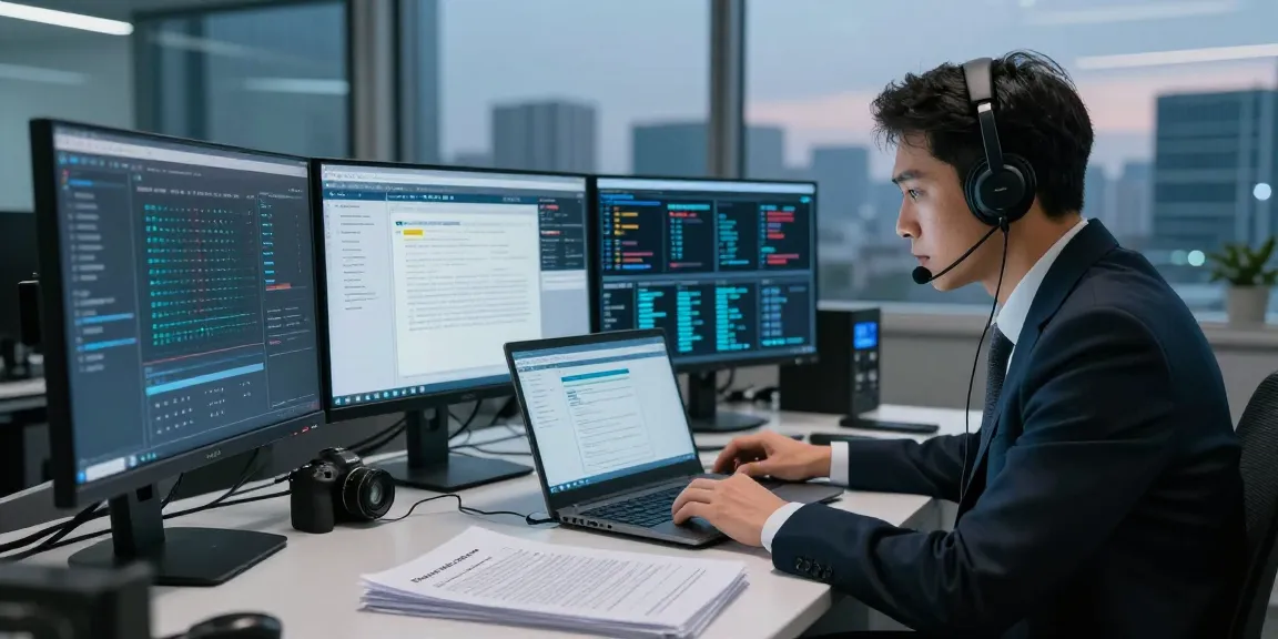 Forensic analyst reviewing digital documents for document fraud detection in a modern office.