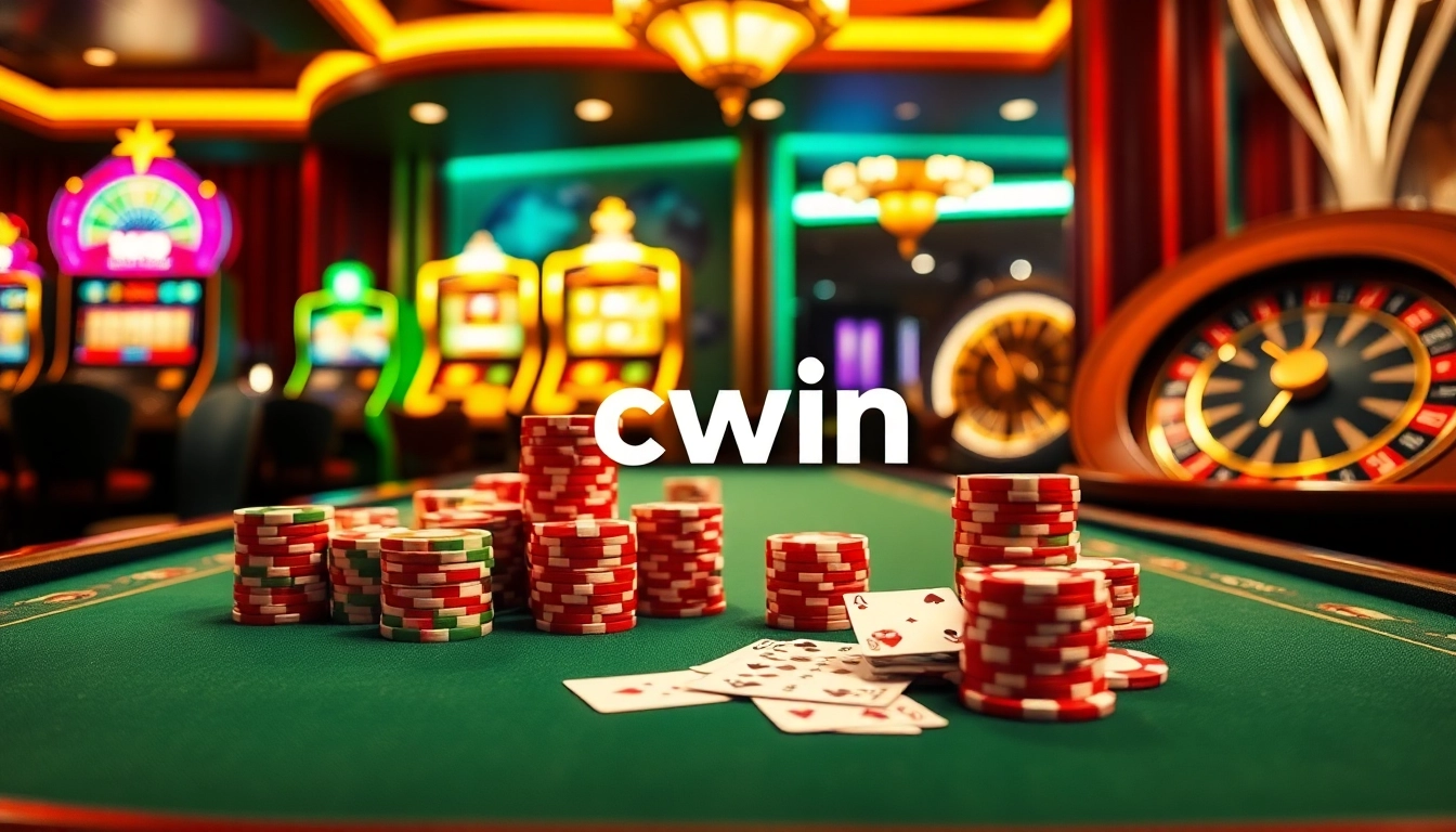 Engage in high-stakes poker with cwin chips and cards at a luxurious casino.