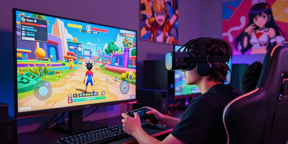 Player enjoying immersive hentai games in dynamic virtual reality environment.