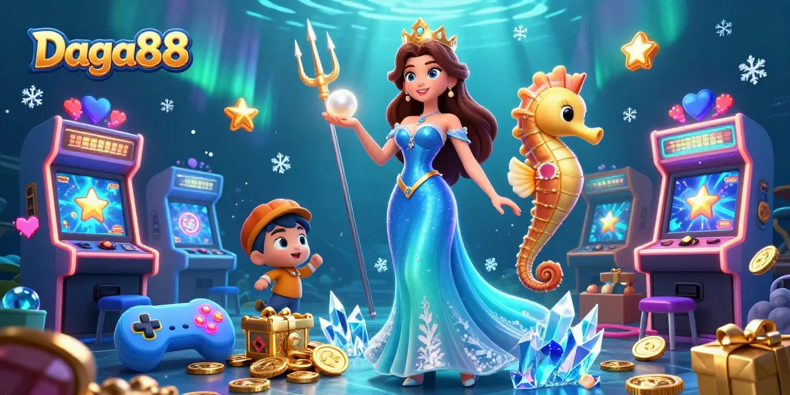 Daga88 showcases a captivating underwater casino scene with a glowing pearl and vibrant game elements.