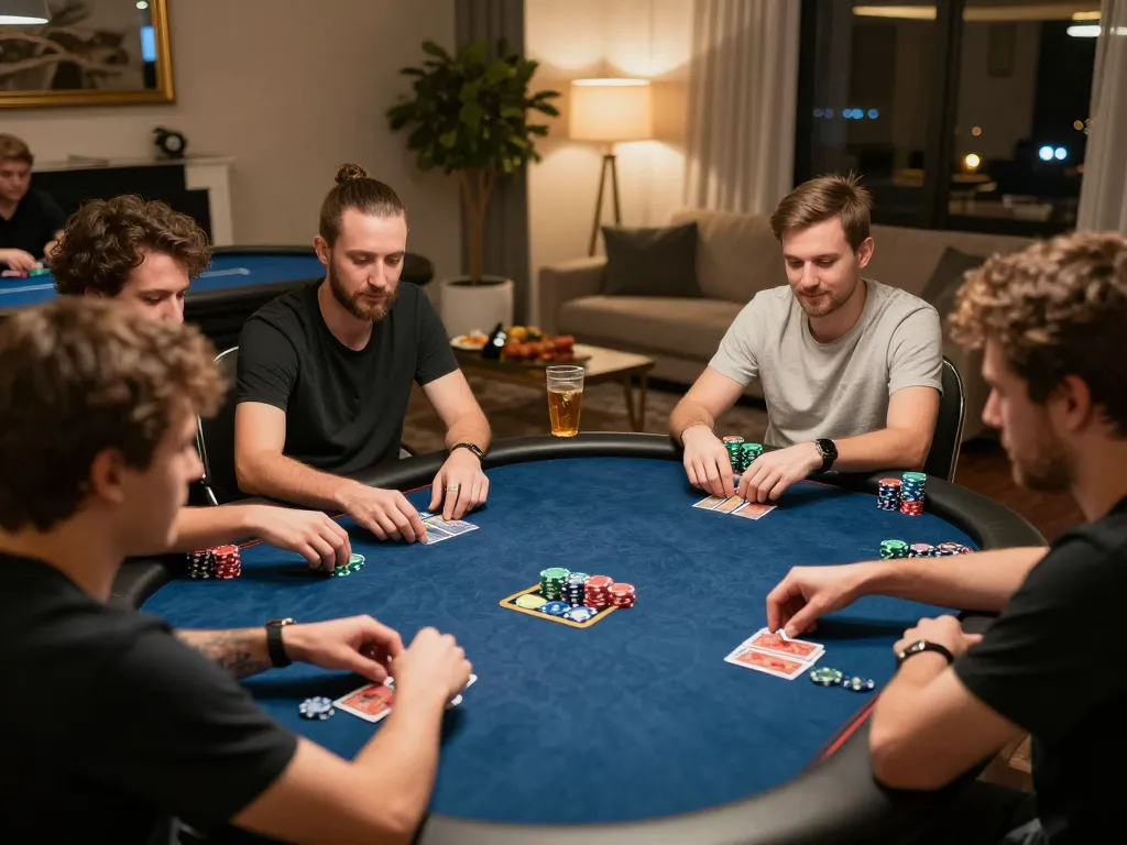 mm88 players enjoying an exciting online poker game night with engaging atmosphere and vibrant decor
