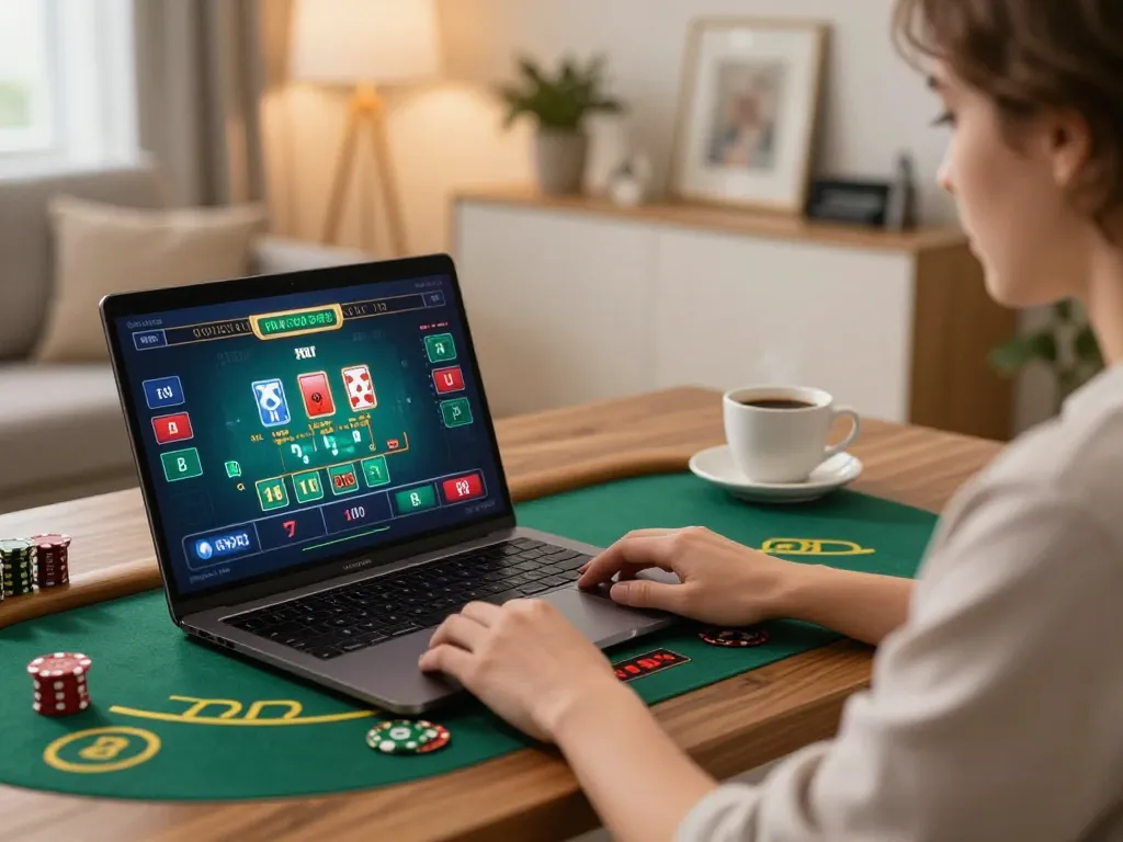 Player engaged in live blackjack game on 678vip's online platform from a stylish home setting