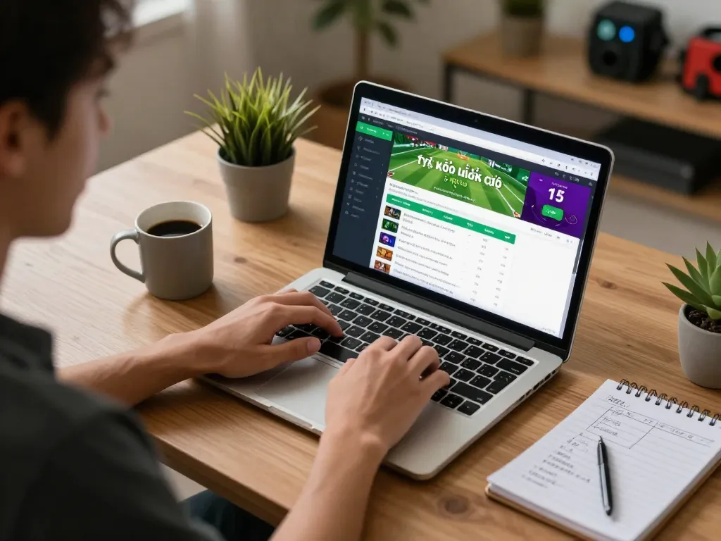 Engaging in tỷ lệ kèo nhà cái hôm nay online sports betting from a modern home office