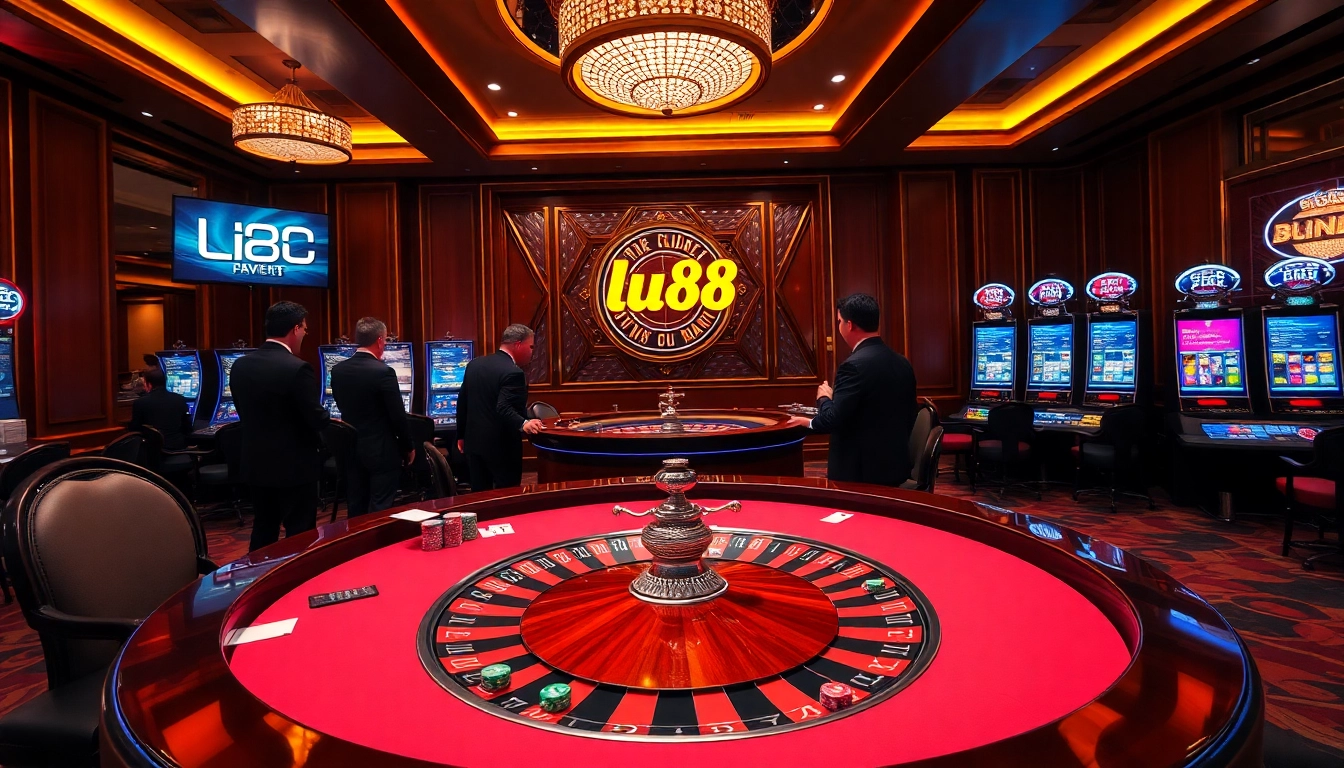 Experience the thrill of lu88 at a luxurious casino table filled with vibrant poker chips.