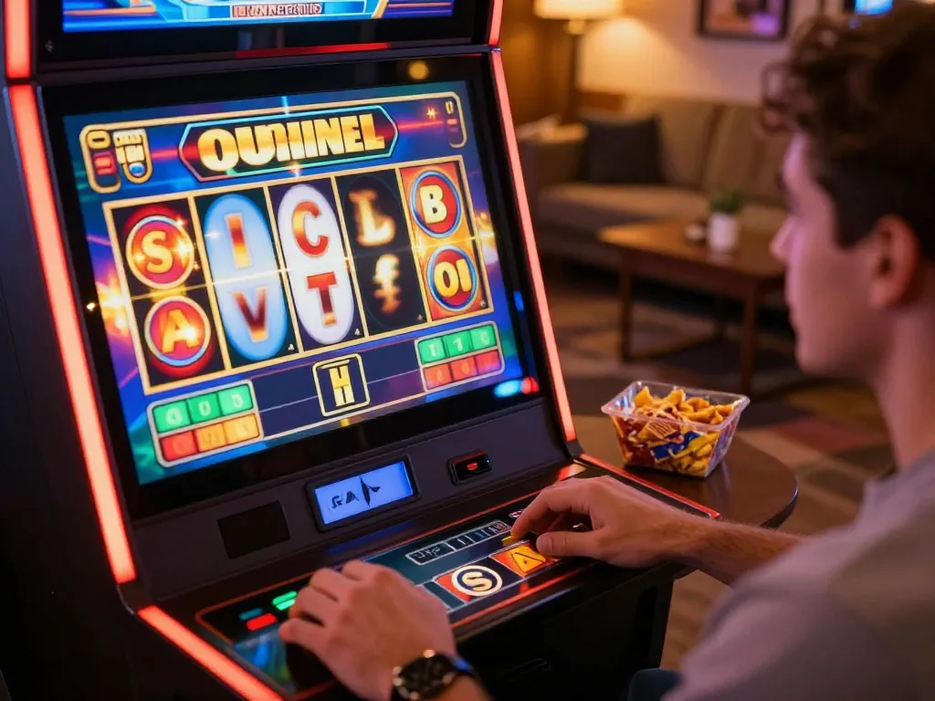 Player enjoying s666 online slots with vibrant graphics on a cozy home gaming setup.