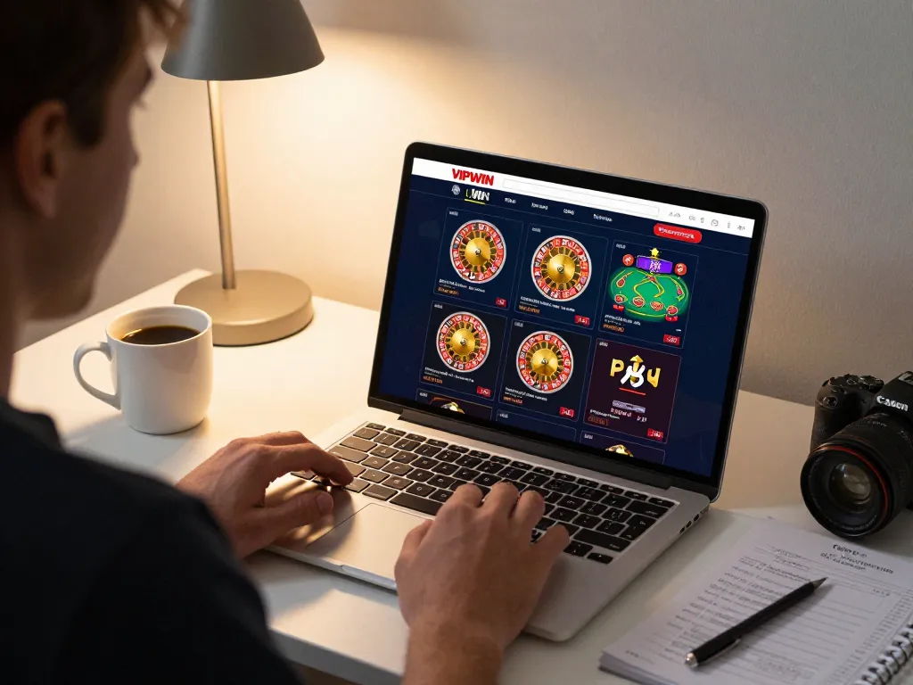 Engaging online gaming scene with VIPWIN interface showing live dealer, emphasizes responsible gaming.