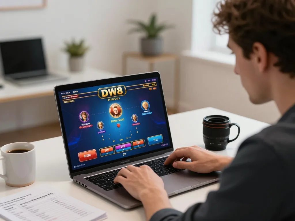 Player strategizing on DW8 in an immersive online casino environment, showcasing thoughtful betting.