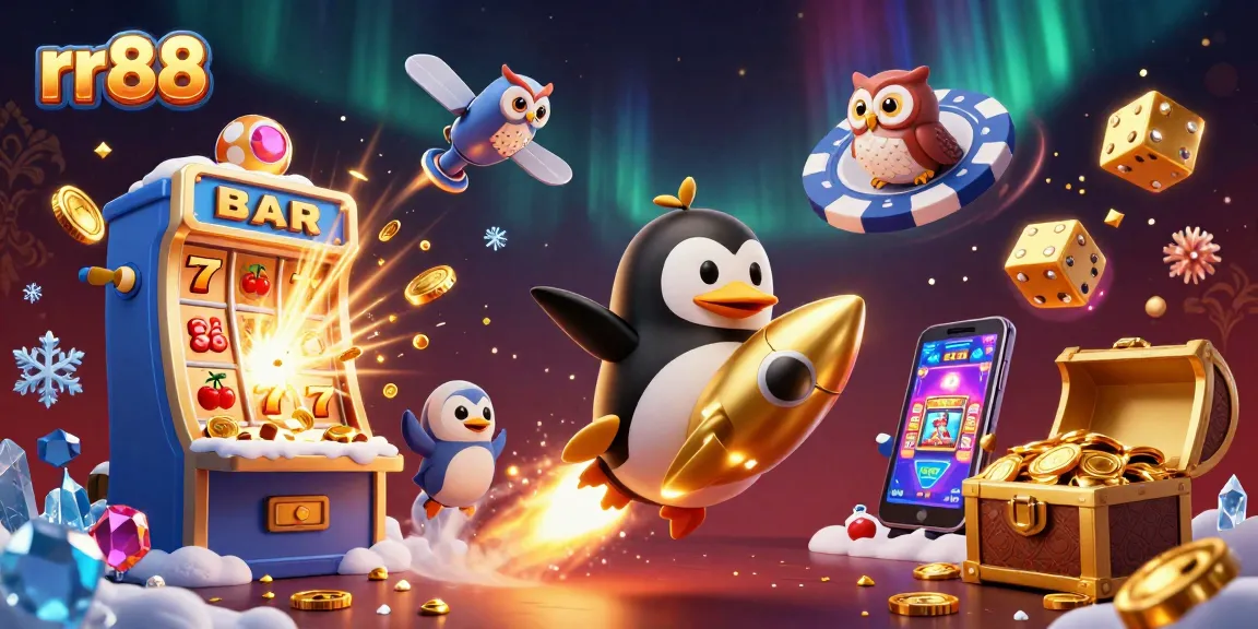 Experience thrilling gaming adventures with rr88's vibrant casino elements in a stunning 3D illustration.