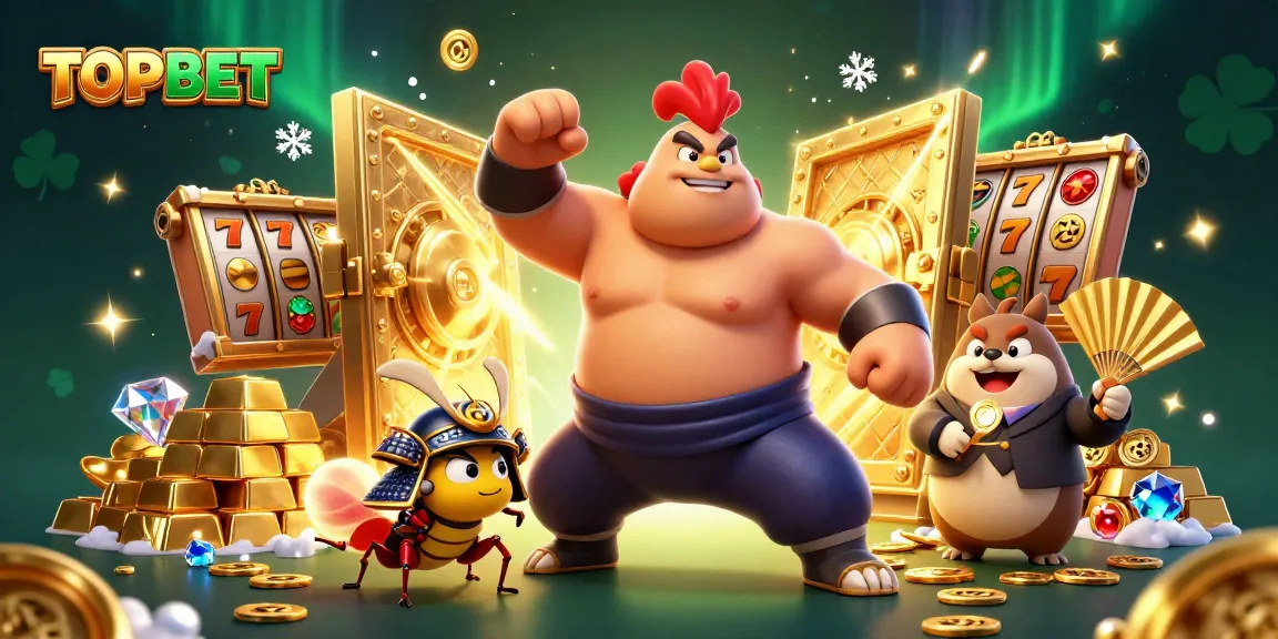 Bet on thrilling action with TOPBET's dynamic casino scene featuring a powerful sumo rooster.