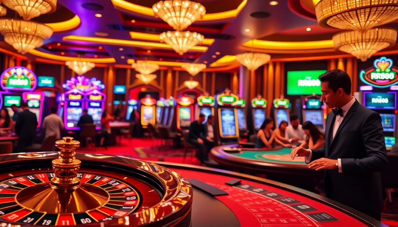 RR88 highlights an exciting casino scene with poker chips and a roulette wheel.