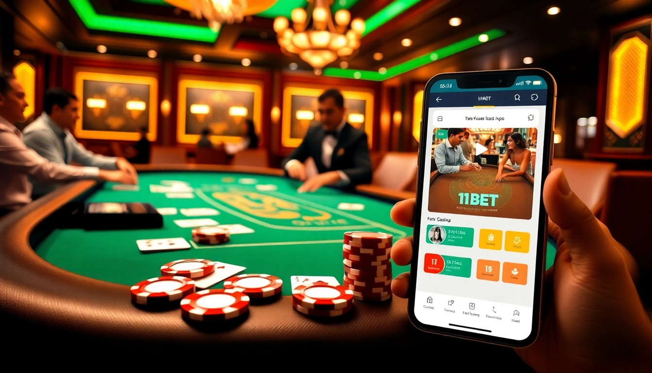 Engage in thrilling games with 11BET at an upscale poker table adorned with luxurious chips and cards.