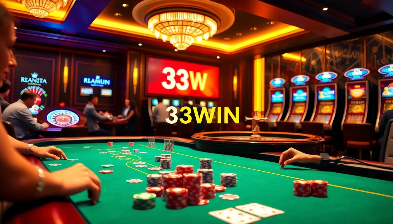Experience the thrill of gambling at 33WIN with vibrant gaming tables and exciting slot machines.