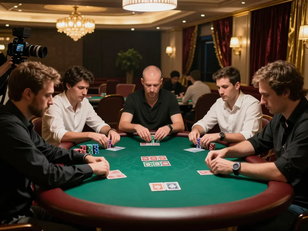 Players navigating high-stakes poker action at FC88 casino game table with focused expressions