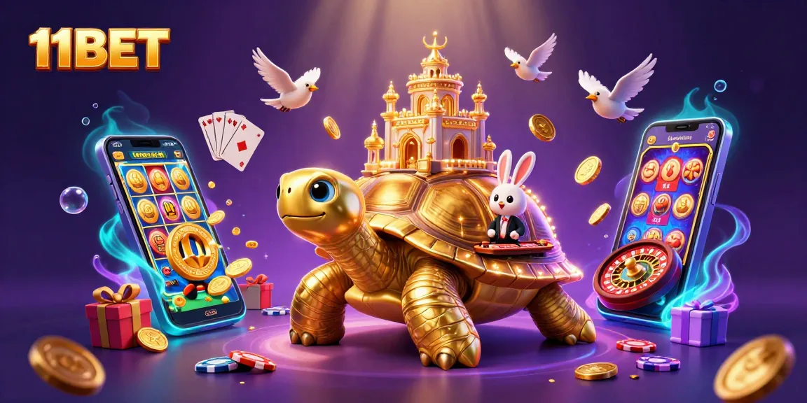 11BET offers exciting gaming with a giant tortoise casino, rabbit dealer, and flying coins.