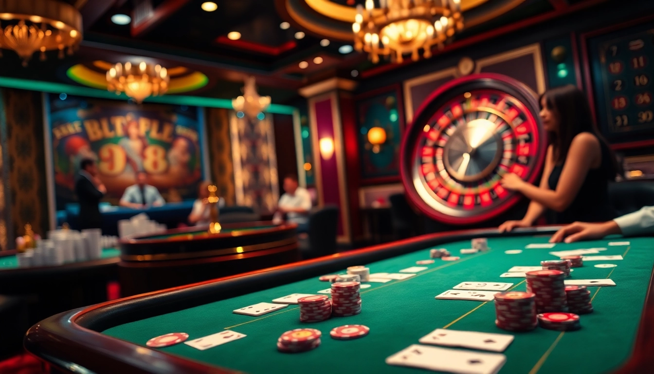 Experience luxury gaming with du88 at an elegant poker table surrounded by excitement.