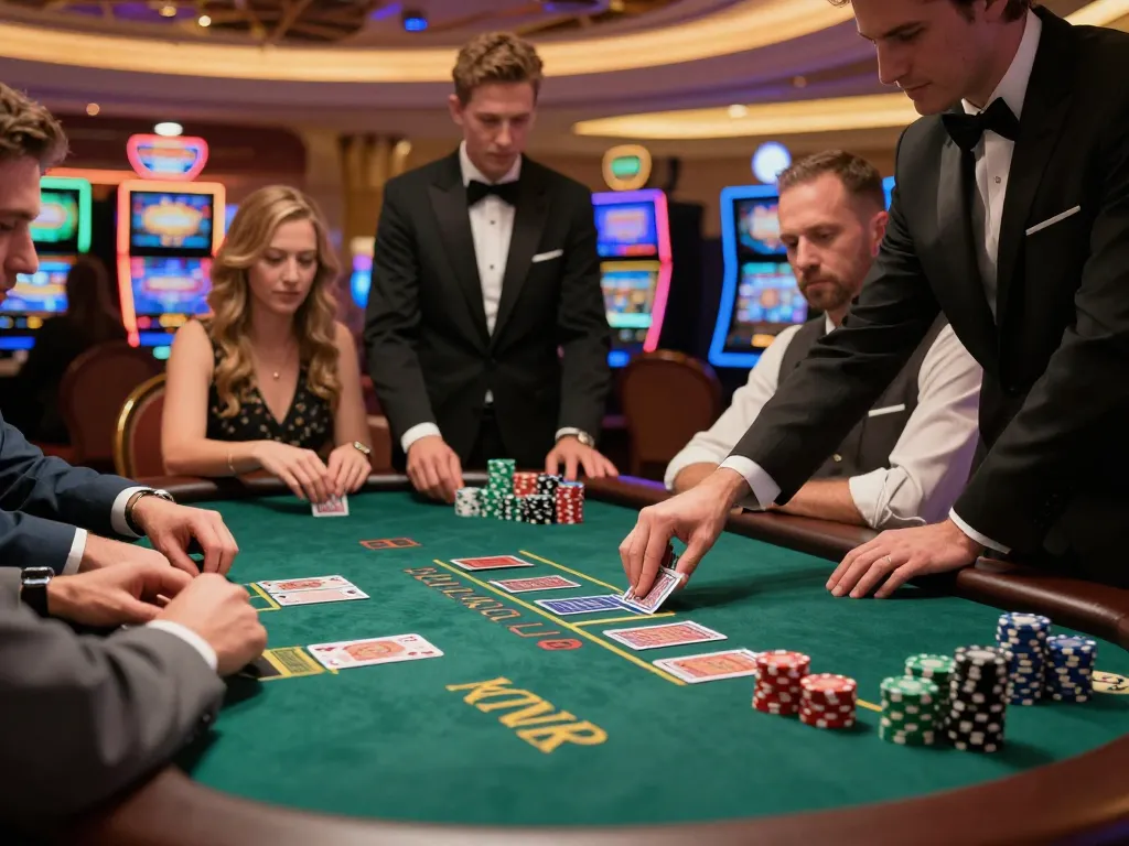 Experience the thrill of blackjack at 58Win in a luxurious Vegas casino setting.