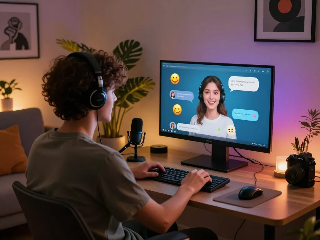 Engaging sexting AI interaction scene showcasing a warm digital environment with vibrant chats.