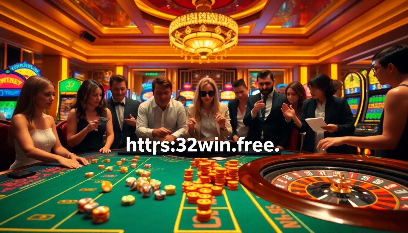 Experience vibrant gaming action at https://32win.free/ with exciting casino tables and glowing slot machines.