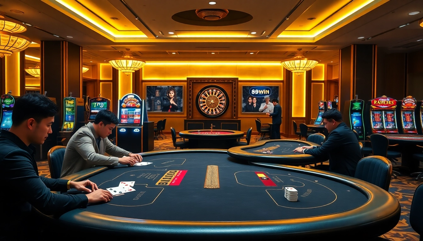 Experience the excitement of winning at 98win with vibrant casino games and poker tables.