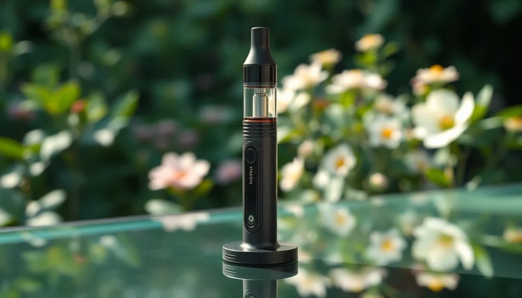Buy DMT with a premium vape pen showcased in a serene garden setting.