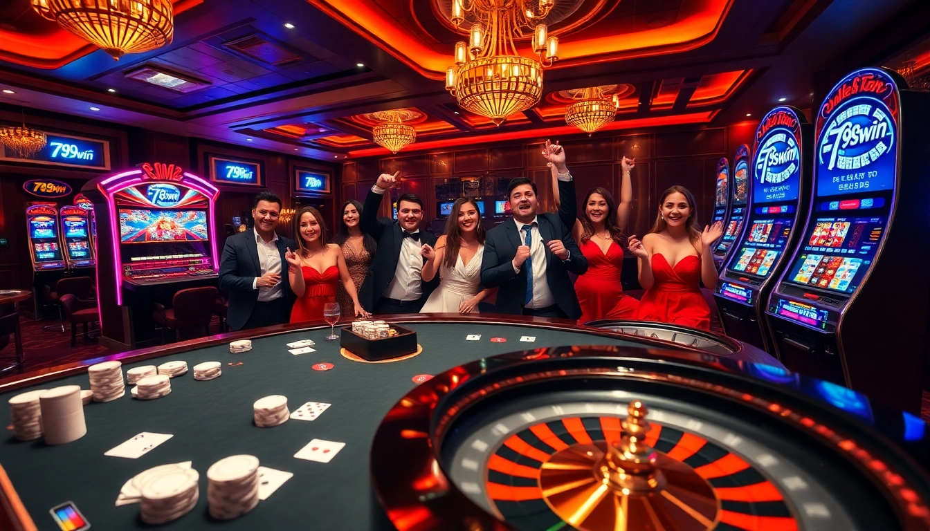 Excited gamblers strategizing bets at a luxurious 789win casino table with poker chips and roulette wheel.