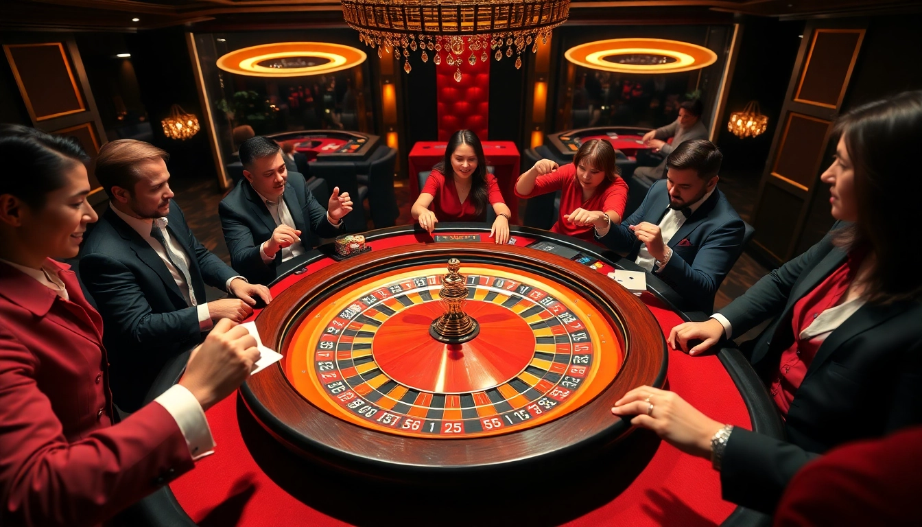 Players engaging in high-stakes gambling at an OXBET casino, showcasing vibrant roulette action.