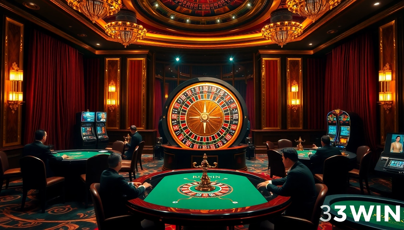 Players engaging at a luxurious casino table showcasing the excitement of 33WIN.