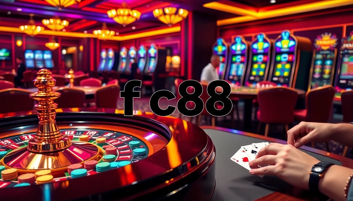 Experience the exciting atmosphere of fc88 Casino with vibrant tables, players, and thrill.