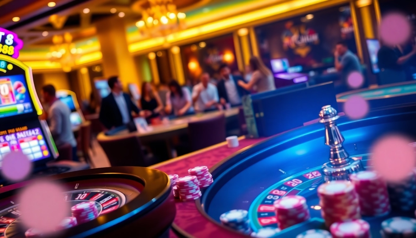 Engage with da88 through an exciting casino scene featuring online betting and vibrant games.