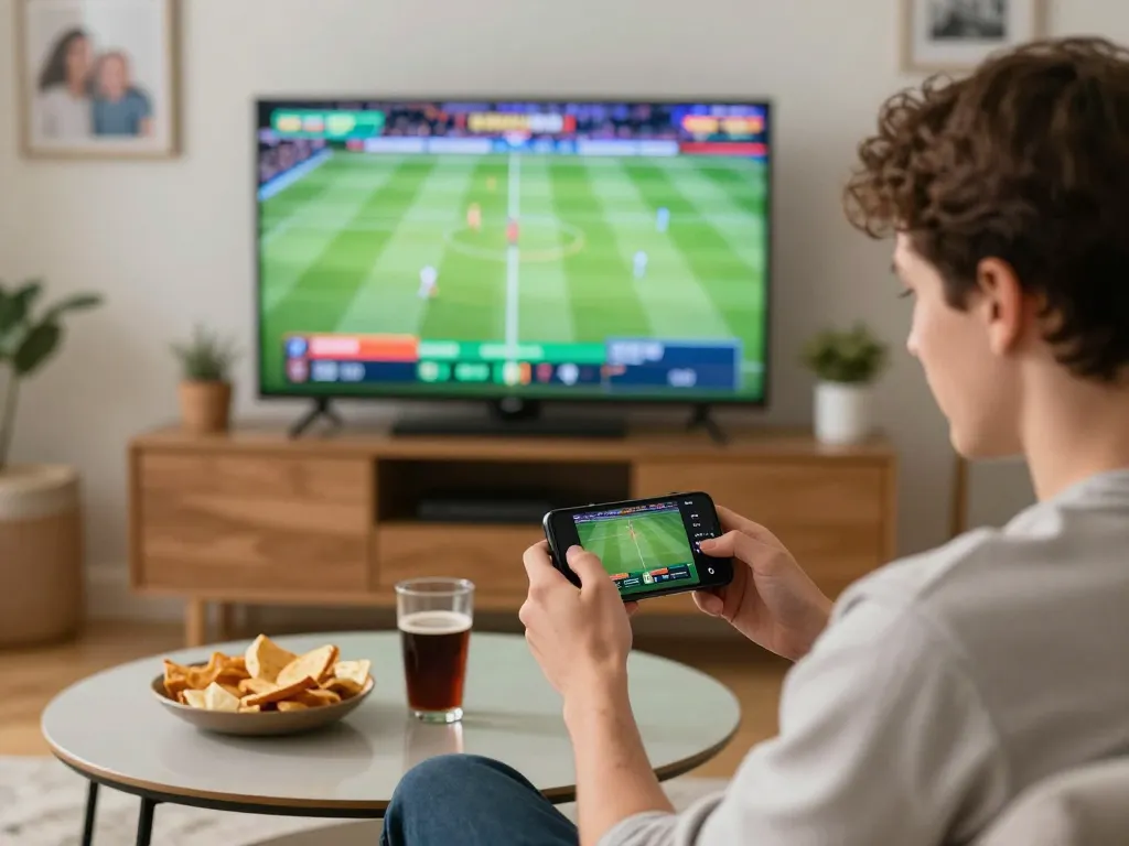 Engaging sports betting moment on oxbet app with a user placing bets in a cozy home
