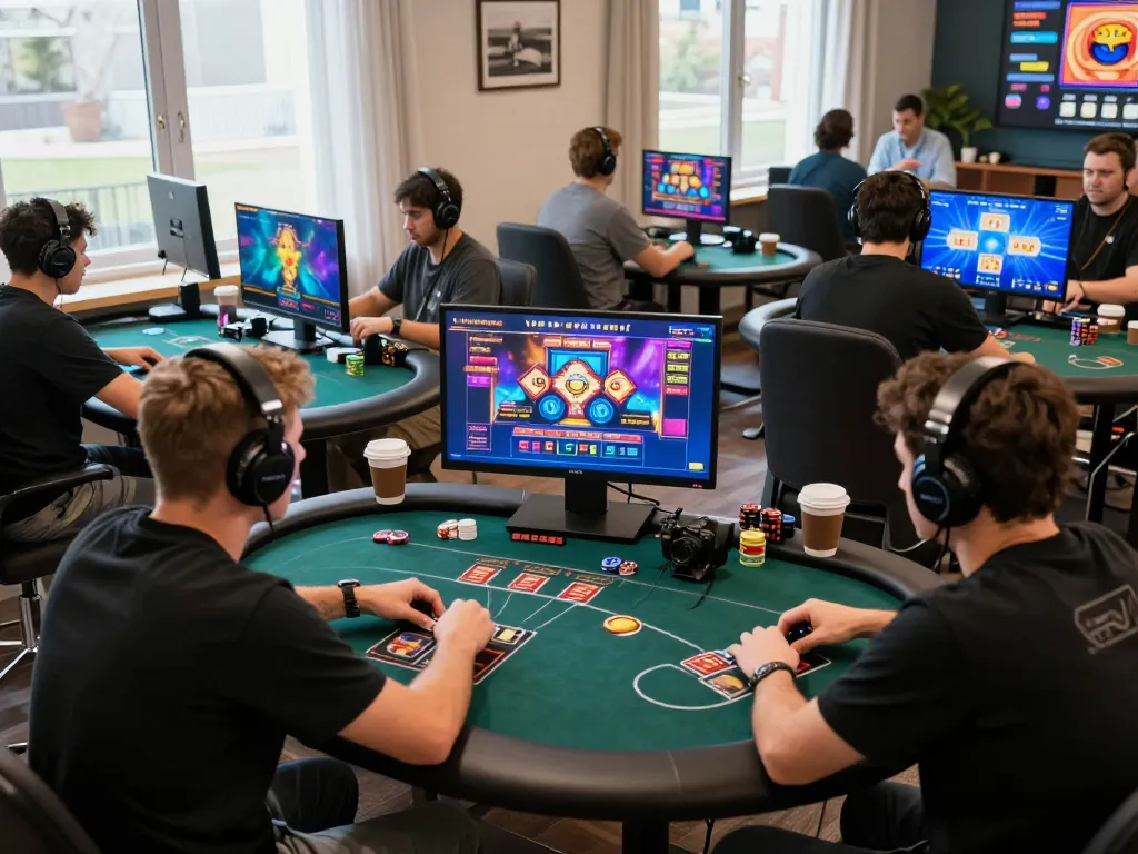 11Win players engaging in thrilling online gambling, strategizing at virtual tables