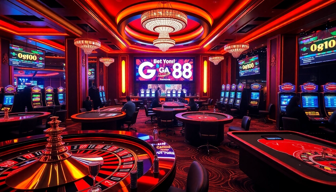 Engaging players at GA 88 casino enjoying thrilling live betting experiences with poker chips and roulette.